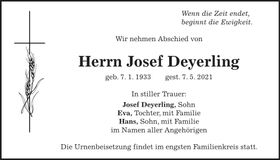 Traueranzeige Josef Deyerling