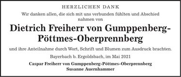 Traueranzeige Dietrich Freiherr von Gumppenberg-Pöttmes-Oberprennberg