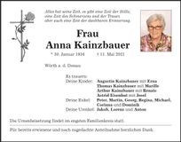 Traueranzeige Anna Kainzbauer