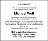 Traueranzeige Michael Wolf