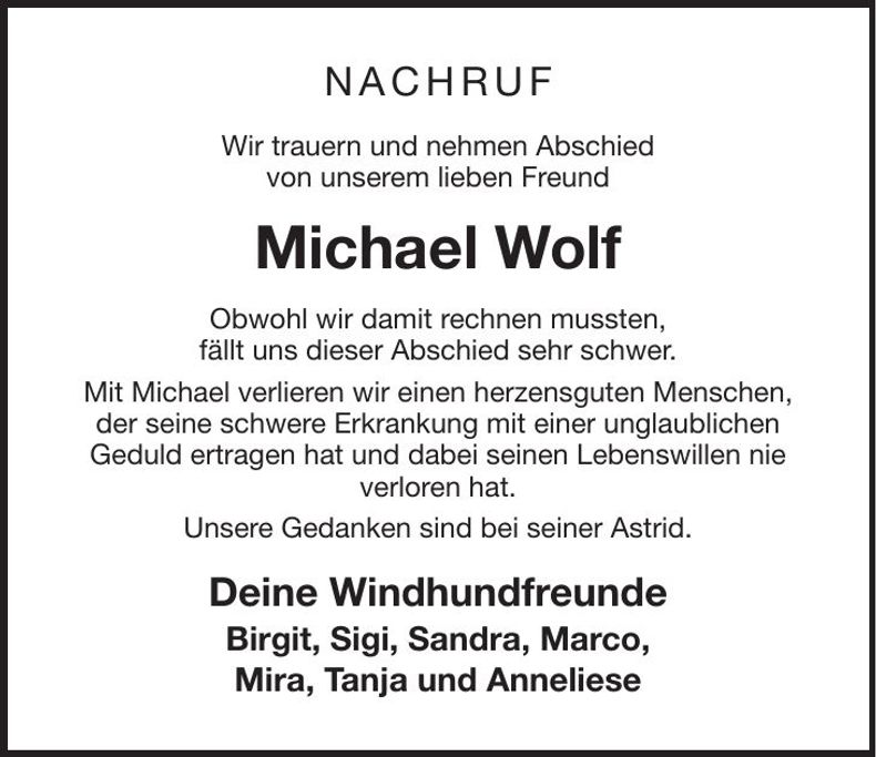 Traueranzeige Michael Wolf