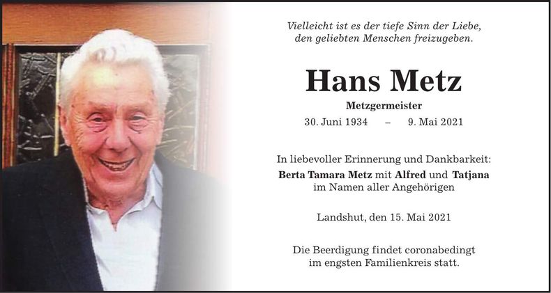 Traueranzeige Hans Metz