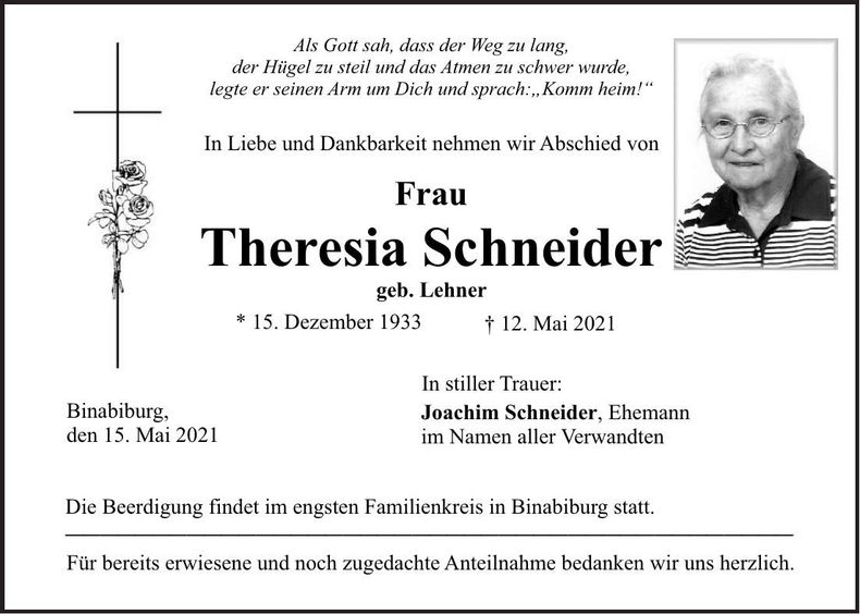 Traueranzeige Theresia Schneider