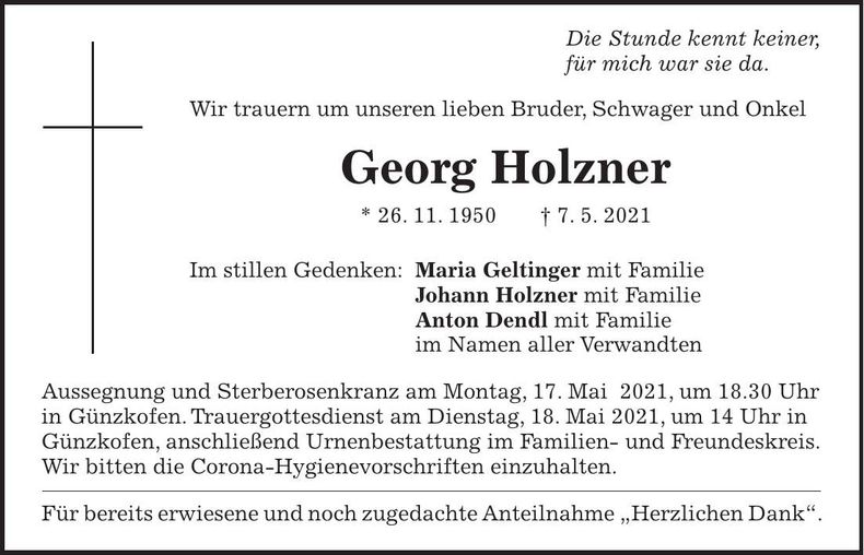 Traueranzeige Georg Holzner