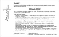 Traueranzeige Benno Zierer