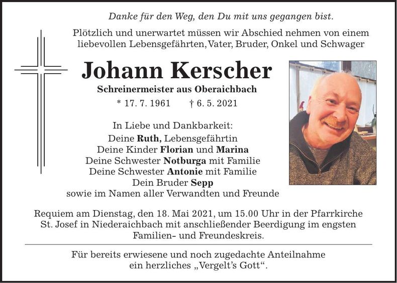 Traueranzeige Johann Kerscher