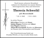 Traueranzeige Theresia Schweikl