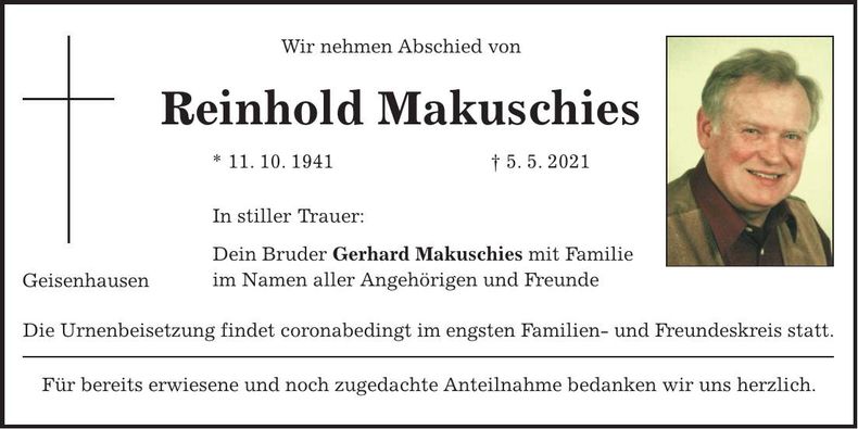 Traueranzeige Reinhold Makuschies