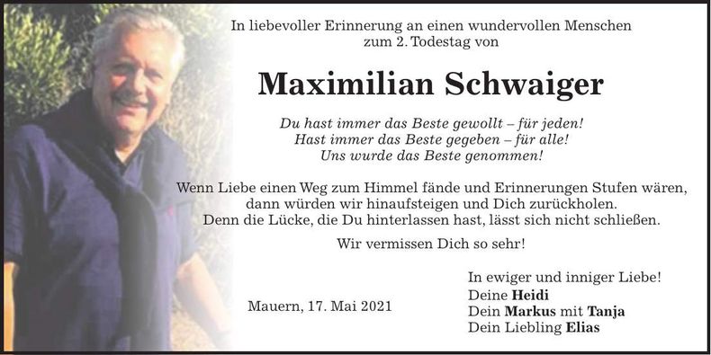 Traueranzeige Maximilian Schwaiger