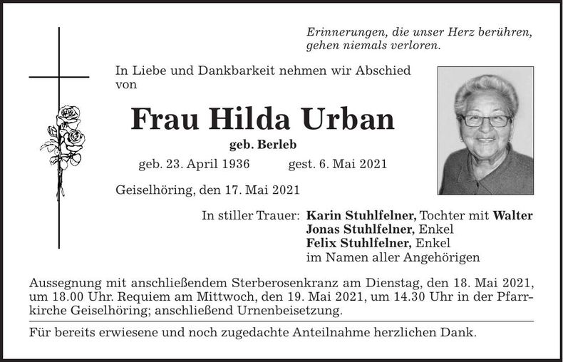 Traueranzeige Hilda Urban