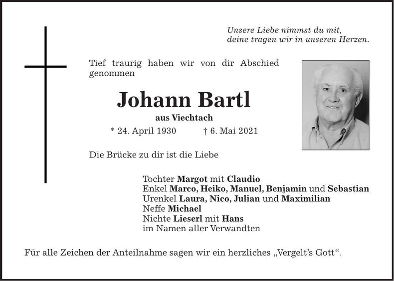 Traueranzeige Hans Bartl