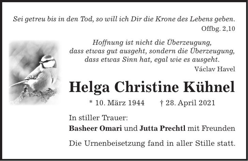Traueranzeige Helga Christine Kühnel