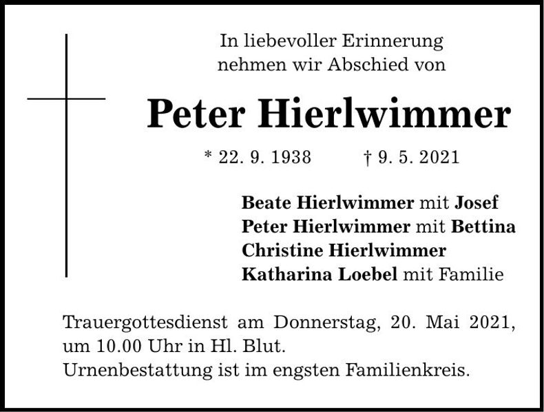Traueranzeige Peter Hierlwimmer