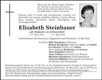 Traueranzeige Elisabeth Steinbauer
