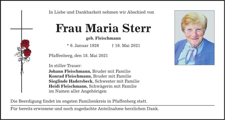 Traueranzeige Maria Sterr