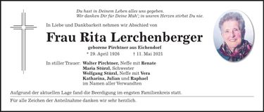 Traueranzeige Rita Lerchenberger