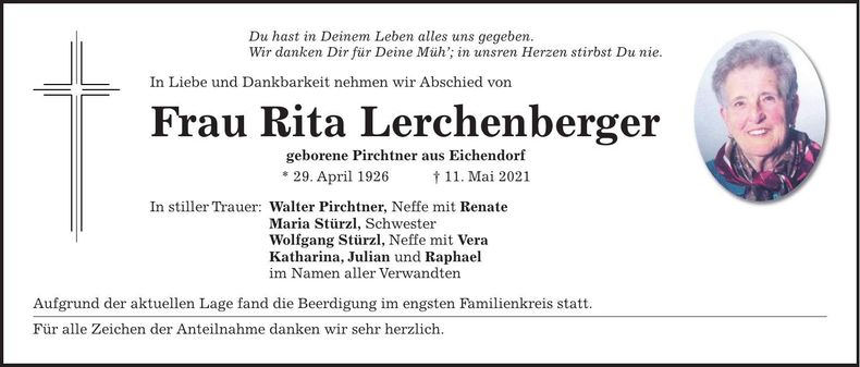Traueranzeige Rita Lerchenberger