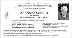 Traueranzeige Anneliese Schmitz