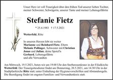 Traueranzeige Stefanie Fietz