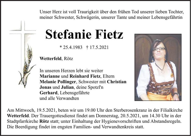Traueranzeige Stefanie Fietz