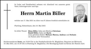 Traueranzeige Martin Biller