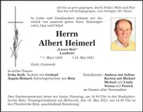 Traueranzeige Albert Heimerl