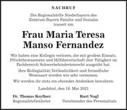 Traueranzeige Maria Teresa Manso-Fernandez