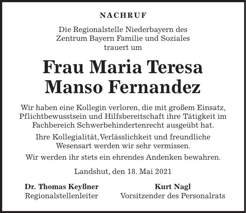 Traueranzeige Maria Teresa Manso-Fernandez