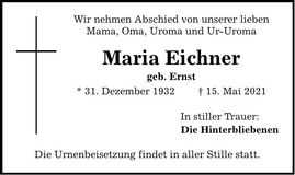 Traueranzeige Maria Eichner