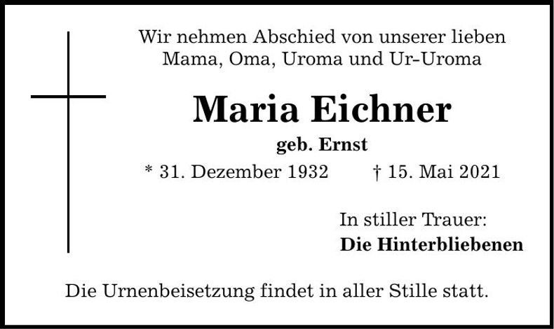 Traueranzeige Maria Eichner