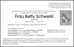 Traueranzeige Betty Schweikl