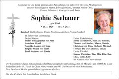 Traueranzeige Sophie Seebauer
