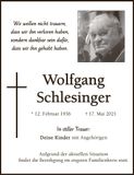 Traueranzeige Wolfgang Schlesinger