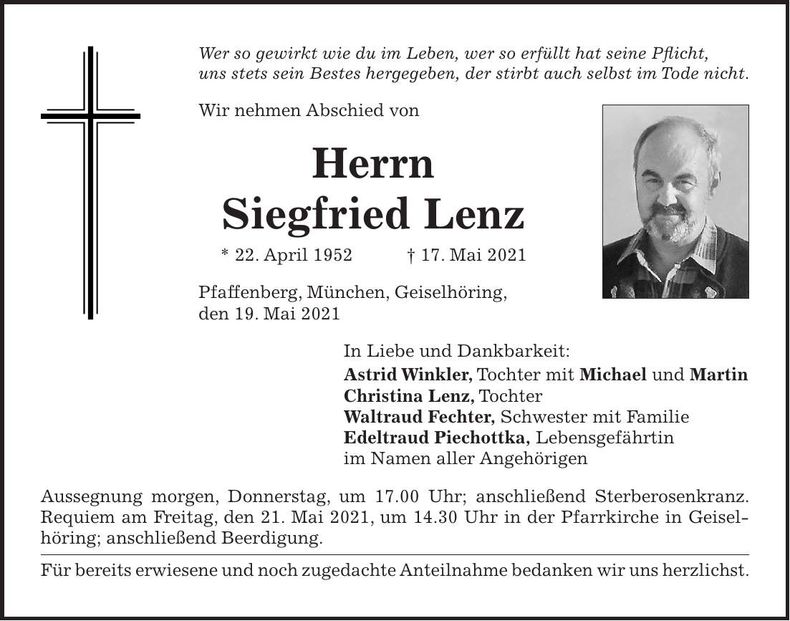 Traueranzeige Siegfried Lenz