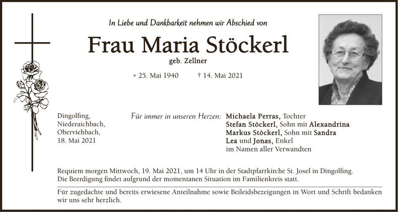 Traueranzeige Maria Stöckerl