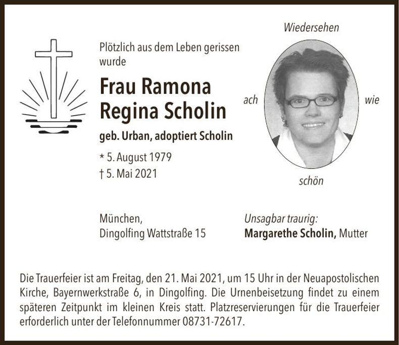 Traueranzeige Ramona Regina Scholin