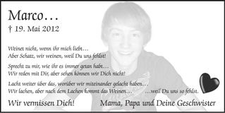 Traueranzeige Marco Gangkofner