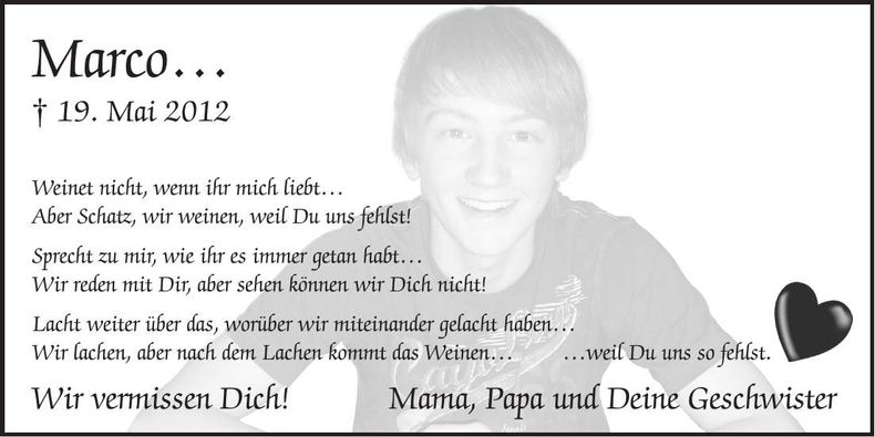 Traueranzeige Marco Gangkofner