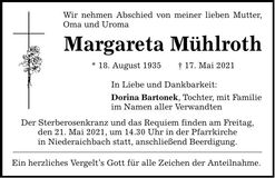 Traueranzeige Margareta Mühlrott