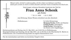 Traueranzeige Anna Schenk