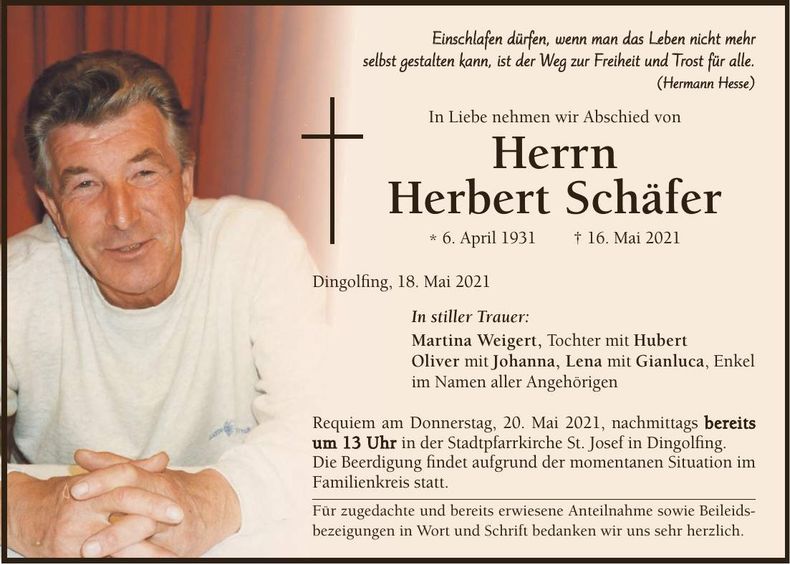 Traueranzeige Herbert Schäfer
