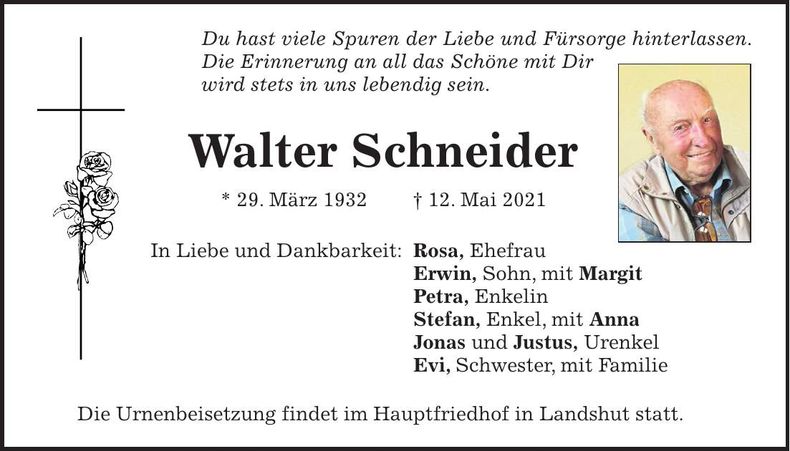 Traueranzeige Walter Schneider