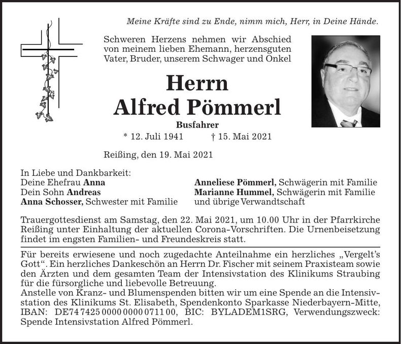 Traueranzeige Alfred Pömmerl