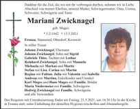 Traueranzeige Mariani Zwicknagel