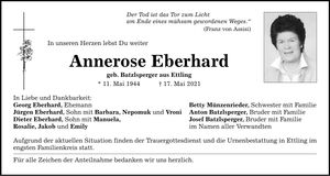 Traueranzeige Annerose Eberhard