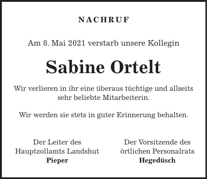 Traueranzeige Sabine Ortelt