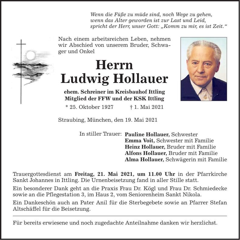 Traueranzeige Ludwig Hollauer