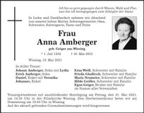 Traueranzeige Anna Amberger