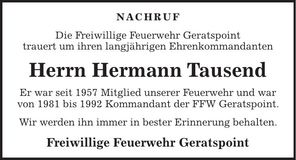 Traueranzeige Hermann Tausend