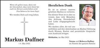Traueranzeige Markus Daffner